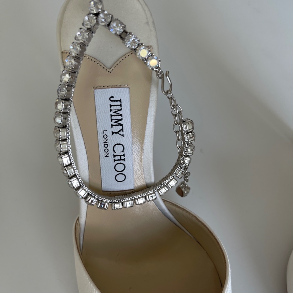 Jimmy Choo White Heels with Silver Ankle Strap - Picture 4 of 6